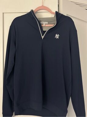 Peter Millar Navy and White New York Yankees Quarter-Zip Sweater
